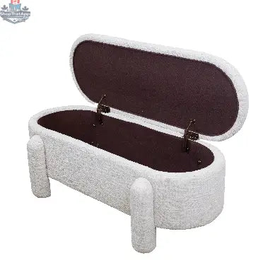Modern Hygge Design House Selva Storage Bench with interior compartment, upholstered in soft fabric, perfect for entryway or living room.