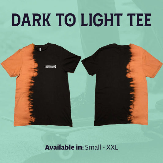 Semicolon Skateboards Dark To Light Tee featuring a gradient design, casual fit, and soft cotton fabric for skateboarding and everyday wear.