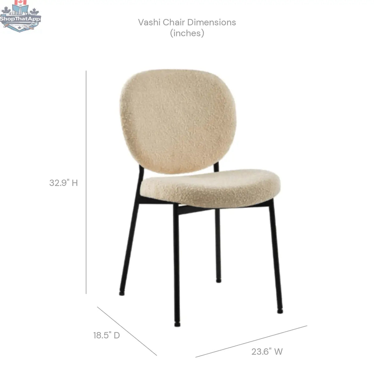 Hygge Design House Sashi Dining Chair in linen boucle fabric with modern wooden legs, stylish and comfortable for dining rooms