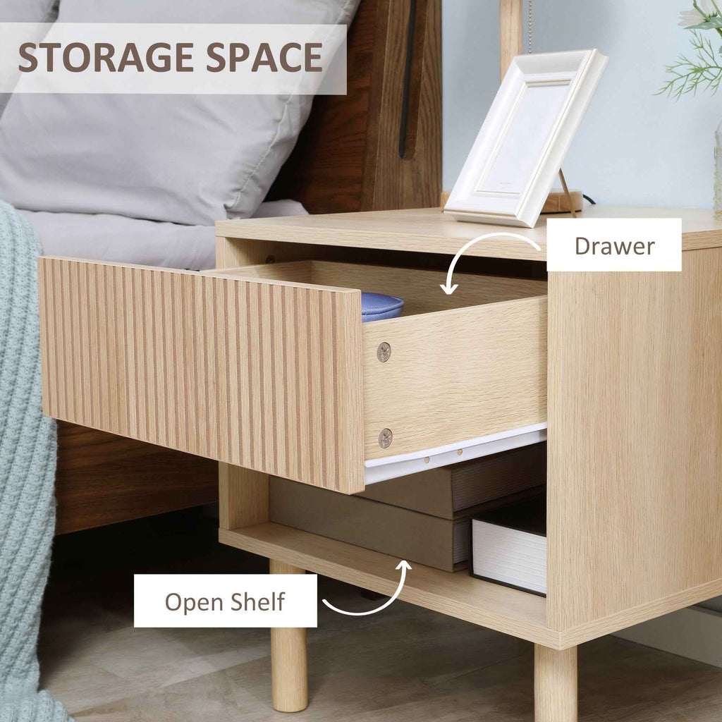 Laura Modern Bedside Table with Drawer and Open Shelf-Natural Wood
