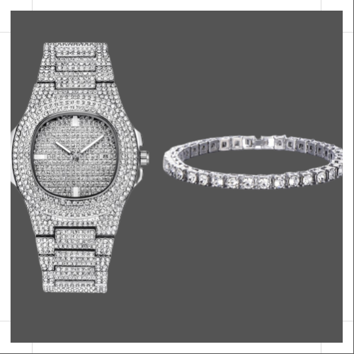 Elevate Your Style with Our Silver Tennis Bracelet and Watch Set