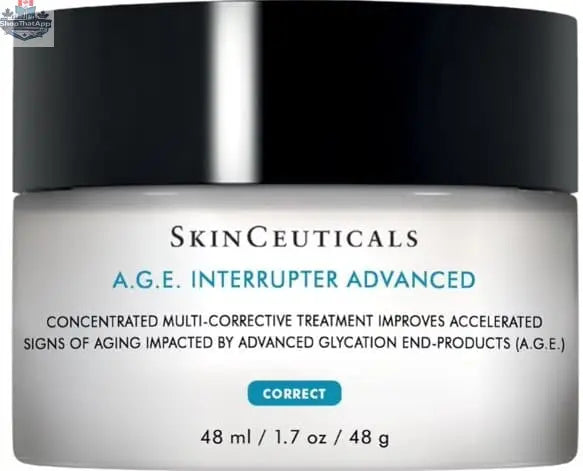 SkinCeuticals A.G.E Interrupter Advanced jar with product label, skincare cream for anti-aging and skin repair from Monarch MD Medical Aesthetics.
