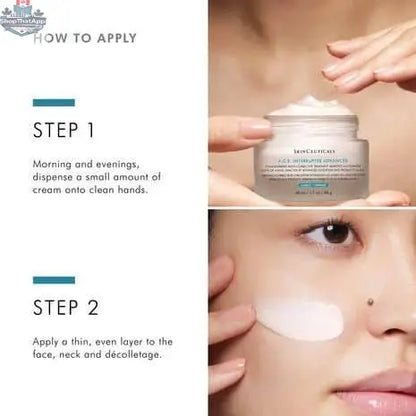 SkinCeuticals A.G.E Interrupter Advanced jar showing the skincare product with white and gold packaging.