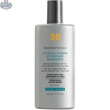 SkinCeuticals Physical Fusion UV Defense SPF 50 sunscreen tube, designed for skin care and sun protection.