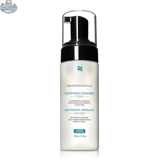 SkinCeuticals soothing cleanser for sensitive skin, gentle gel formula in a clear bottle with a pump dispenser.
