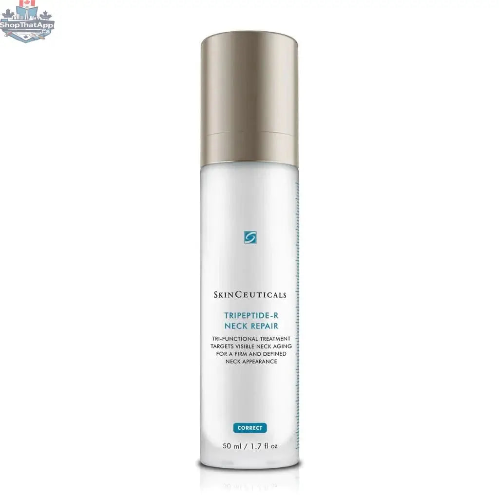 SkinCeuticals Tripeptide-R Neck Repair tube showing smooth, youthful skin on the neck area for anti-aging skincare.