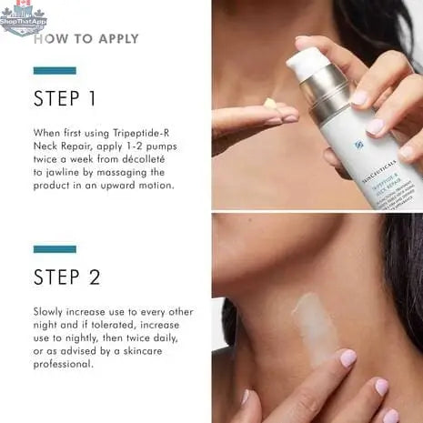 SkinCeuticals Neck Repair Tripeptide-R bottle with applicator for youthful skin, displayed on a clean surface.