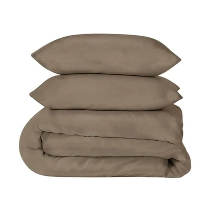 Luxurious taupe sateen duvet cover set by Skylark+Owl Canada, soft and smooth bedding for ultimate comfort.