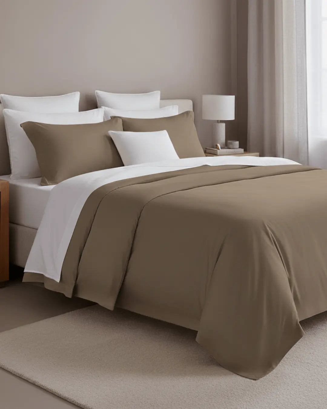 Luxurious Skylark+Owl Canada sateen duvet cover set in soft, refined bedding fabric with a smooth, elegant finish.