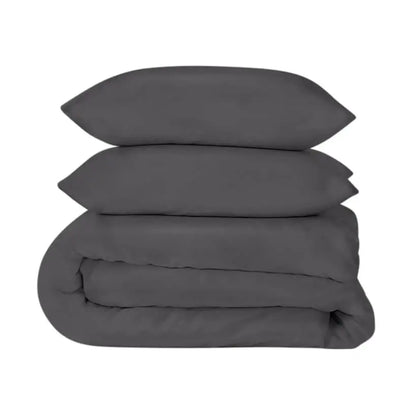 Slate-colored Skylark+Owl Canada sateen duvet cover set with smooth, luxurious bedding fabric and elegant design.