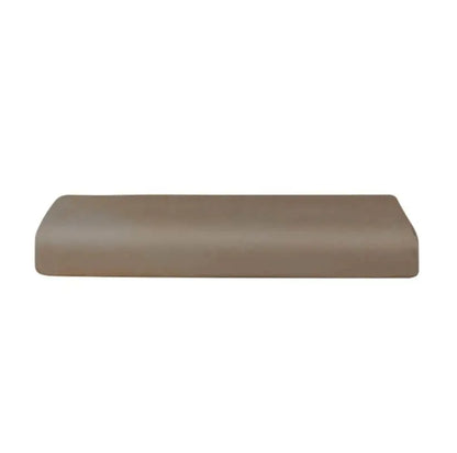 Taupe sateen fitted sheet from Skylark+Owl Canada, showcasing smooth, luxurious fabric designed for comfortable bed linens.