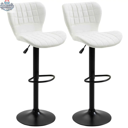 Set of 2 SLOTH Nation Avion adjustable height white barstools with swivel seats, modern design for kitchen or bar area.