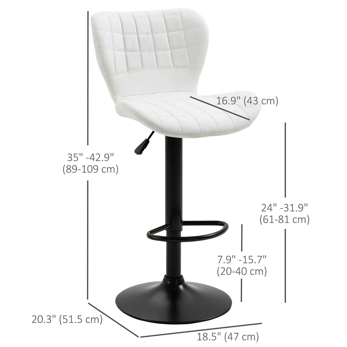 Set of two SLOTH Nation Avion adjustable height white barstools with swivel seats, perfect for modern kitchen or bar area.