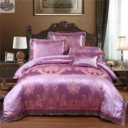 Luxury jacquard cotton bedding set by SLOTH Nation, four-piece duvet cover and silk-satin finish bed sheet set in elegant design.