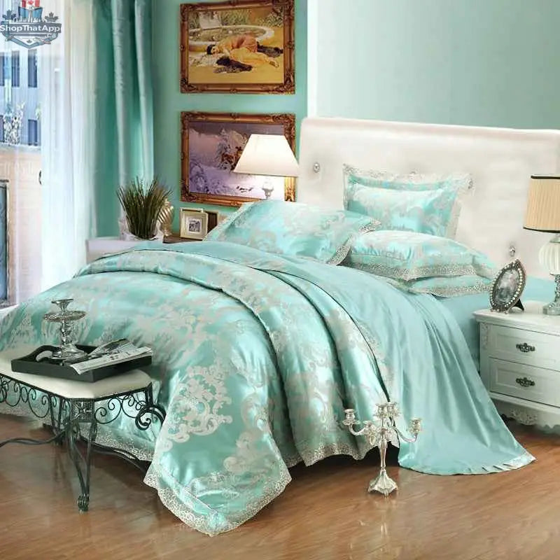 SLOTH Nation luxury jacquard cotton bedding set with duvet cover and silk-satin finish bed sheet in elegant design