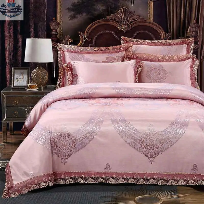 Luxury SLOTH Nation jacquard cotton bedding set with duvet cover and silk-satin finish bed sheet, elegant and soft bedroom decor.