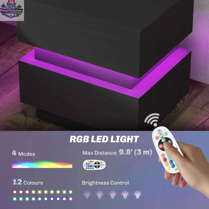 SLOTH Nation Emma bedroom bedside table in black with USB ports, charging station, and integrated LED light.