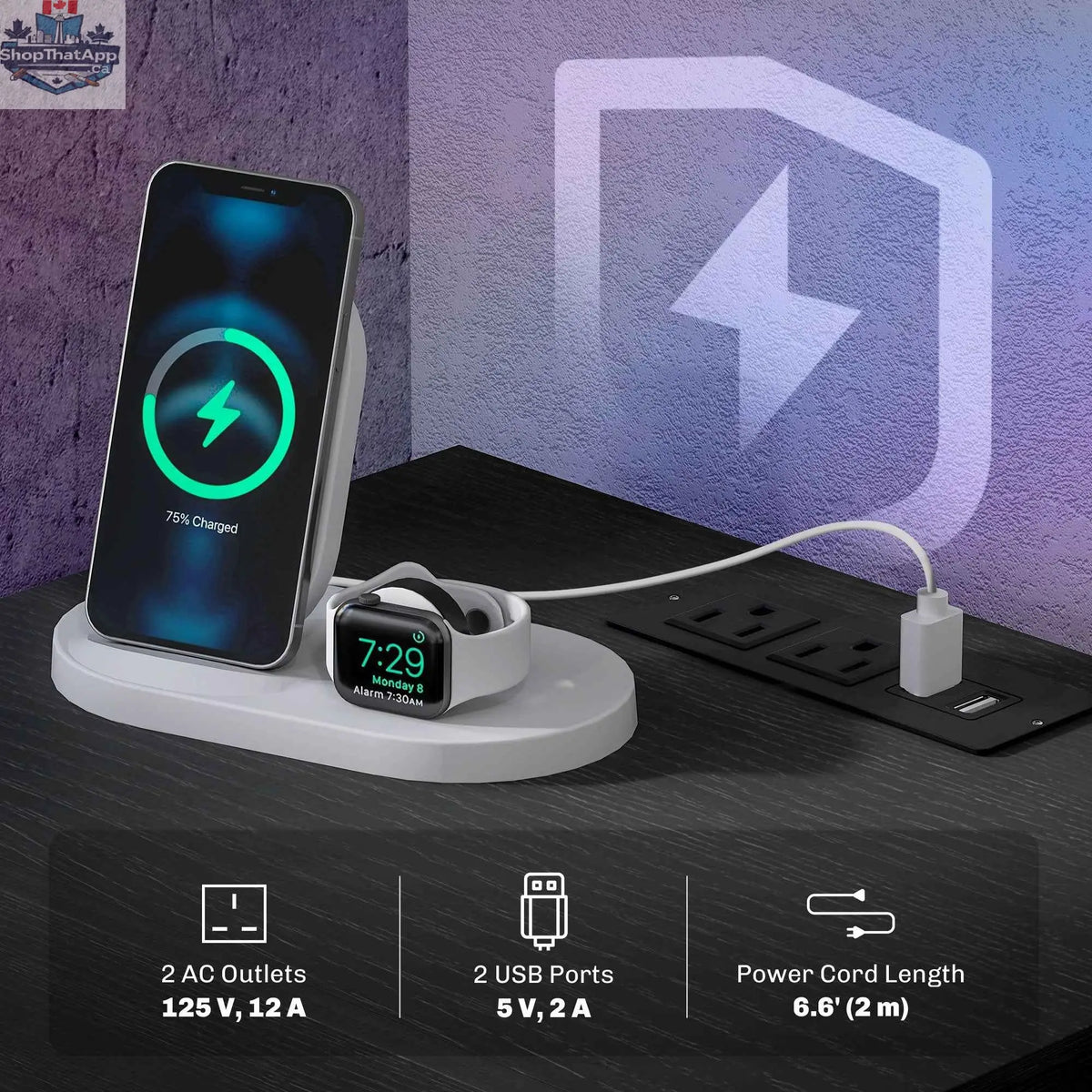 Black Emma bedside table by SLOTH Nation with USB ports, charging station, and LED light, showcasing modern bedroom furniture.