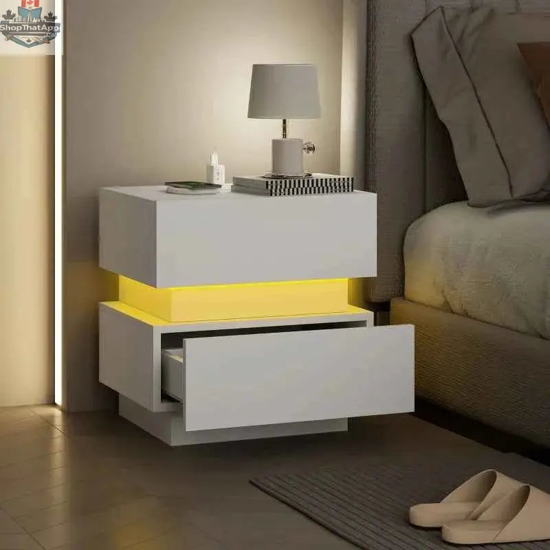 Black Emma bedside table by SLOTH Nation with USB ports, charging station, LED light, and modern bedroom furniture design