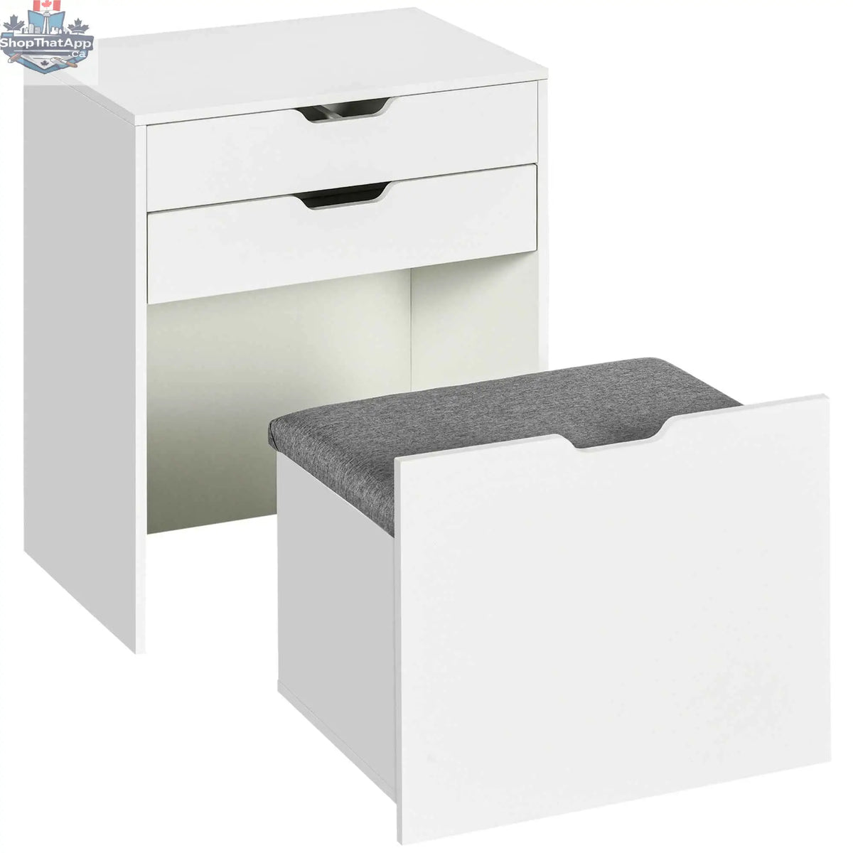 White Alice Makeup Vanity Set with flip-top mirror by SLOTH Nation, featuring a sleek bedroom furniture design and spacious tabletop.