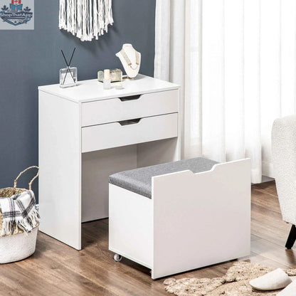 White Alice Makeup Vanity Set with flip top mirror by SLOTH Nation, featuring a sleek bedroom furniture design and a spacious tabletop.