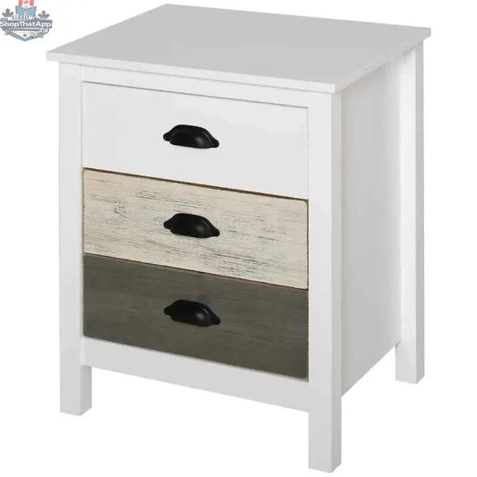 SLOTH Nation Avery accent table with three drawers, bedroom storage cabinet or nightstand, featuring a sleek wooden finish.