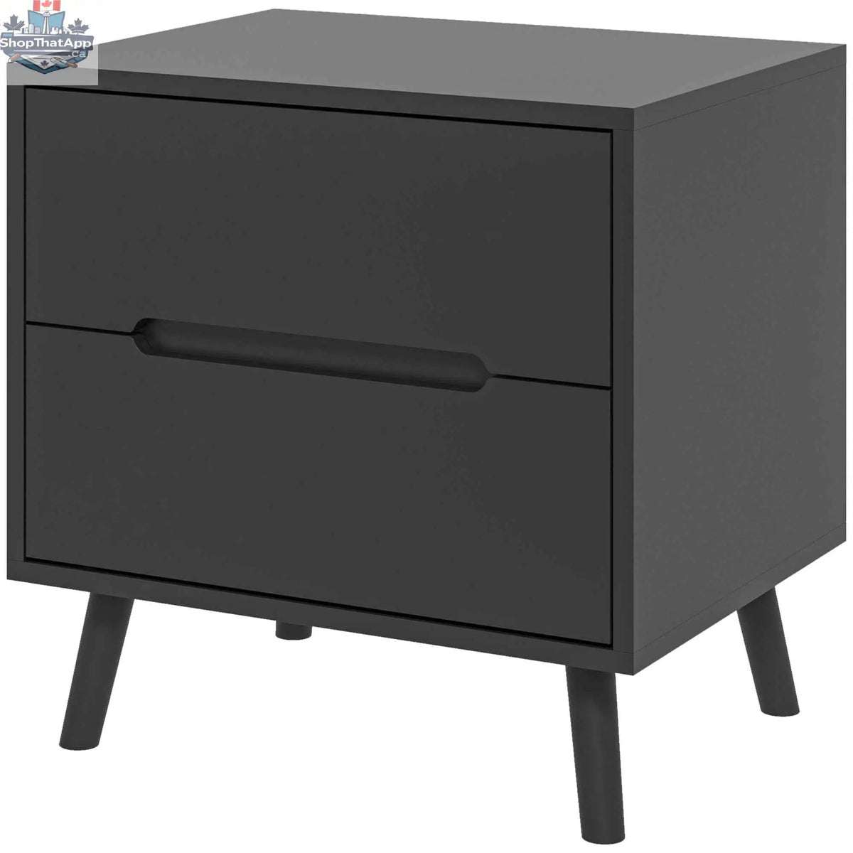 SLOTH Nation Avery accent table with black finish, featuring three drawers for stylish bedroom storage and organization.