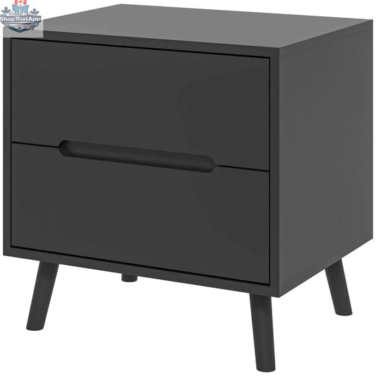 SLOTH Nation Avery accent table with black finish, featuring three drawers for stylish bedroom storage and organization.