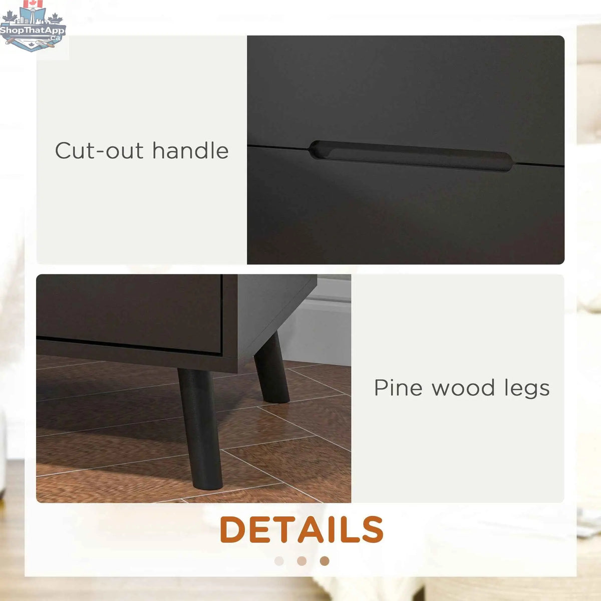 SLOTH Nation Avery accent table with black finish, featuring three drawers for stylish bedroom storage and organization.