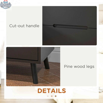 SLOTH Nation Avery accent table with black finish, featuring three drawers for stylish bedroom storage and organization.