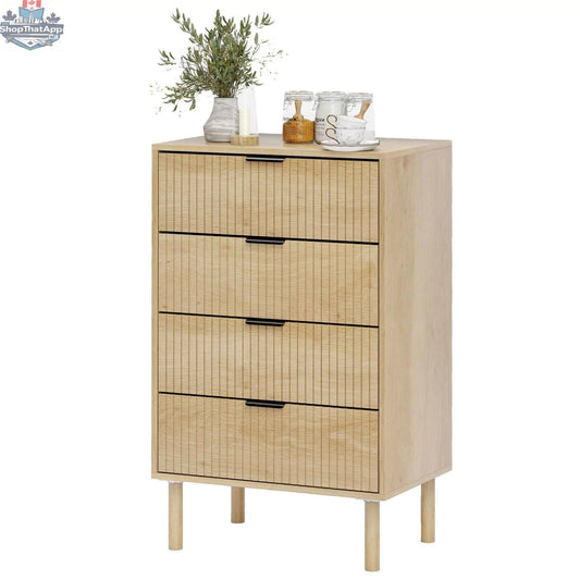 SLOTH Nation Jesse oak bedroom chest of drawers with fluted panels and solid wood legs, modern bedroom furniture piece.