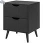 SLOTH Nation Jesse black nightstand with drawers and pine wood legs, stylish bedroom furniture for chic storage.