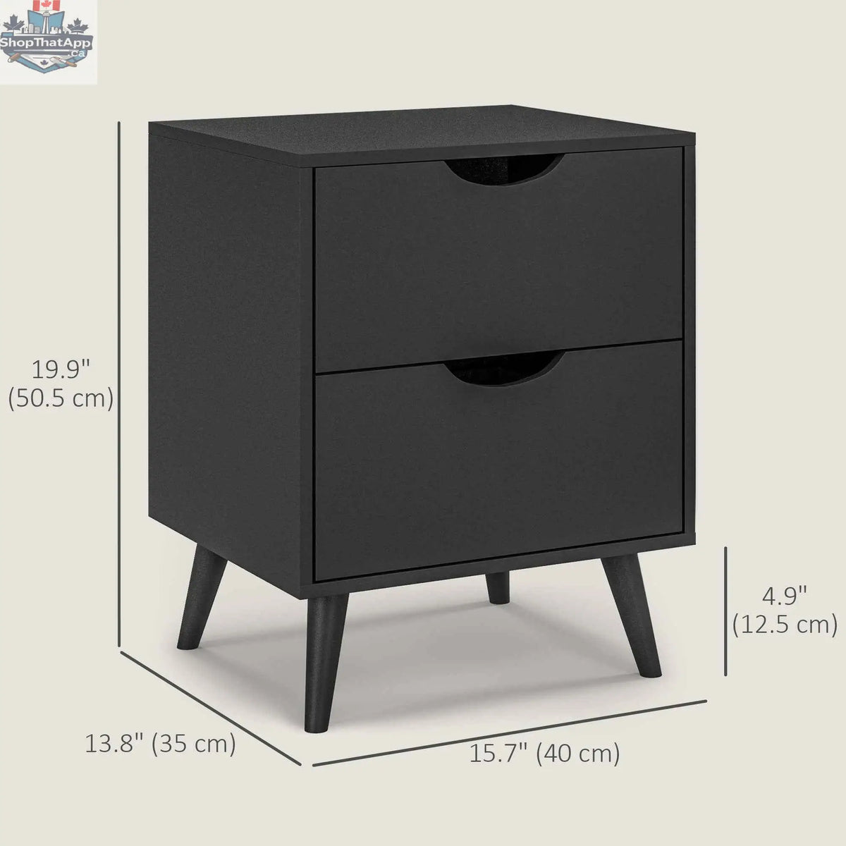 Black Jesse nightstand with drawers and pine wood legs, stylish bedroom furniture by SLOTH Nation for convenient storage.
