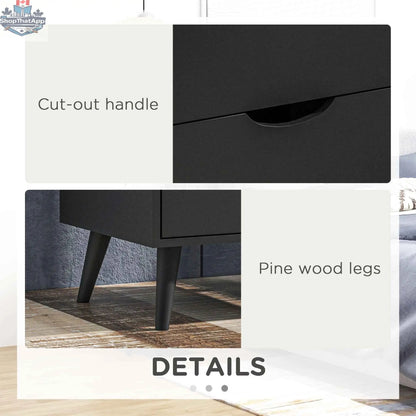 Black Jesse nightstand with drawers and pine wood legs, stylish bedroom furniture by SLOTH Nation.