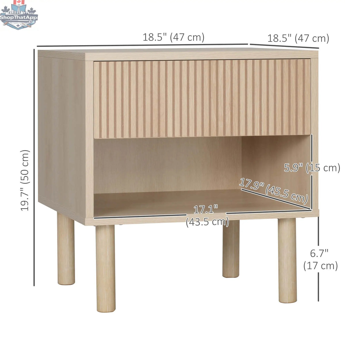 Set of two modern natural wood nightstands with drawers and open shelves, bedroom furniture by SLOTH Nation