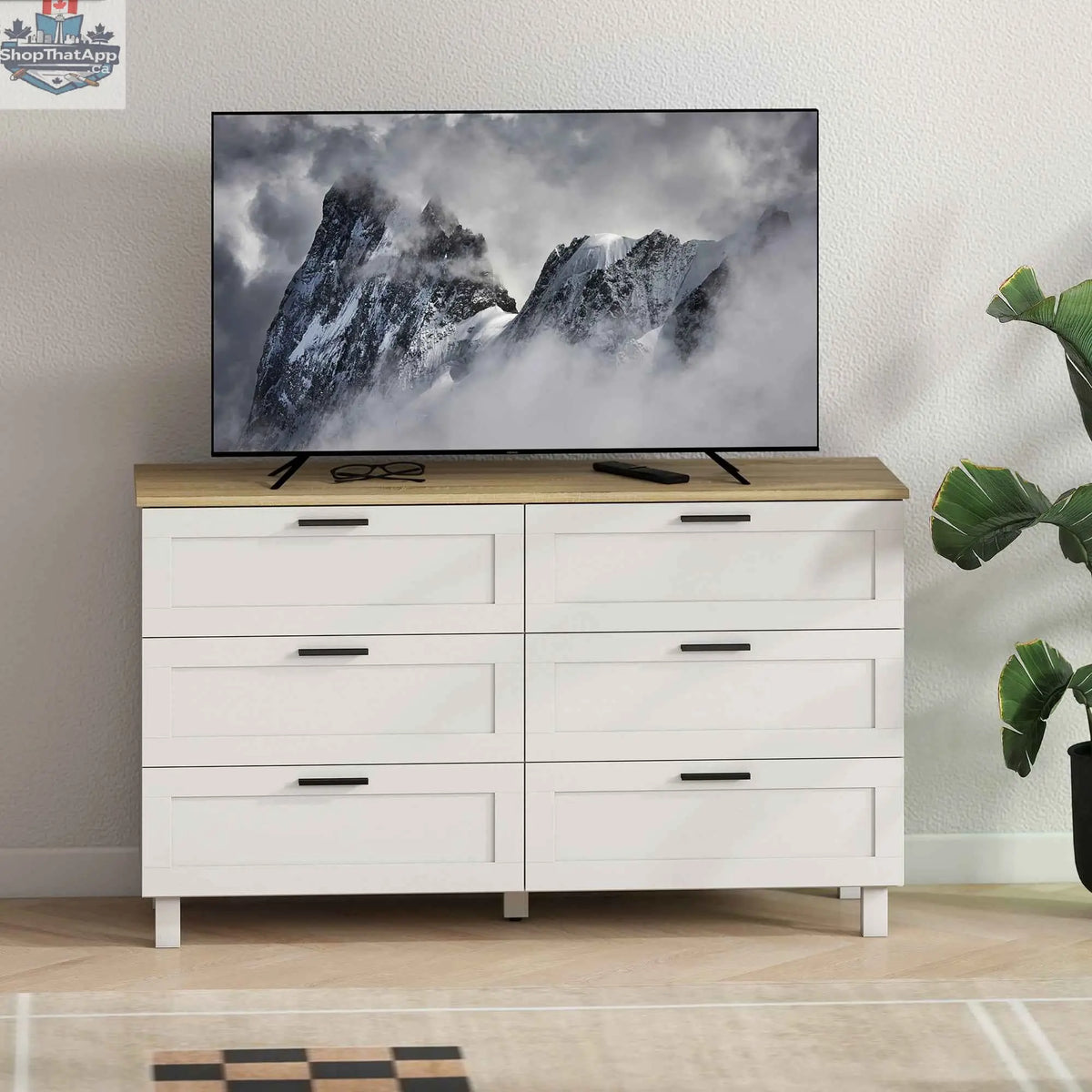 Modern white Martha dresser with six drawers, versatile bedroom and entryway furniture by SLOTH Nation, showcasing sleek design and storage.