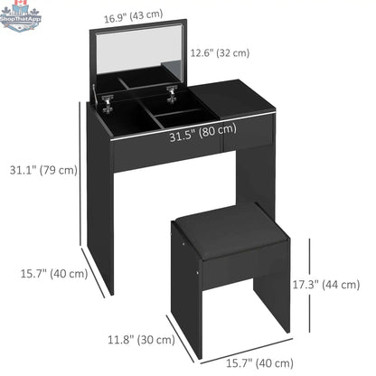 SLOTH Nation Mia modern vanity set with flip top mirror and ergonomic black office chair, bedroom furniture for stylish organization