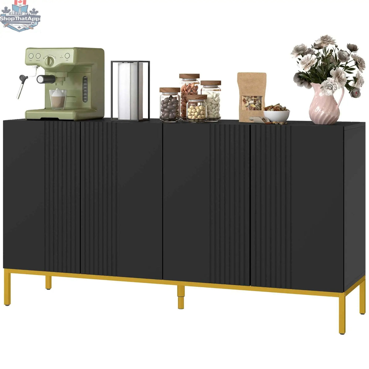 Black Brooklyn Kitchen Buffet Cabinet by SLOTH Nation with adjustable shelves, featuring a sleek sideboard design for storage.