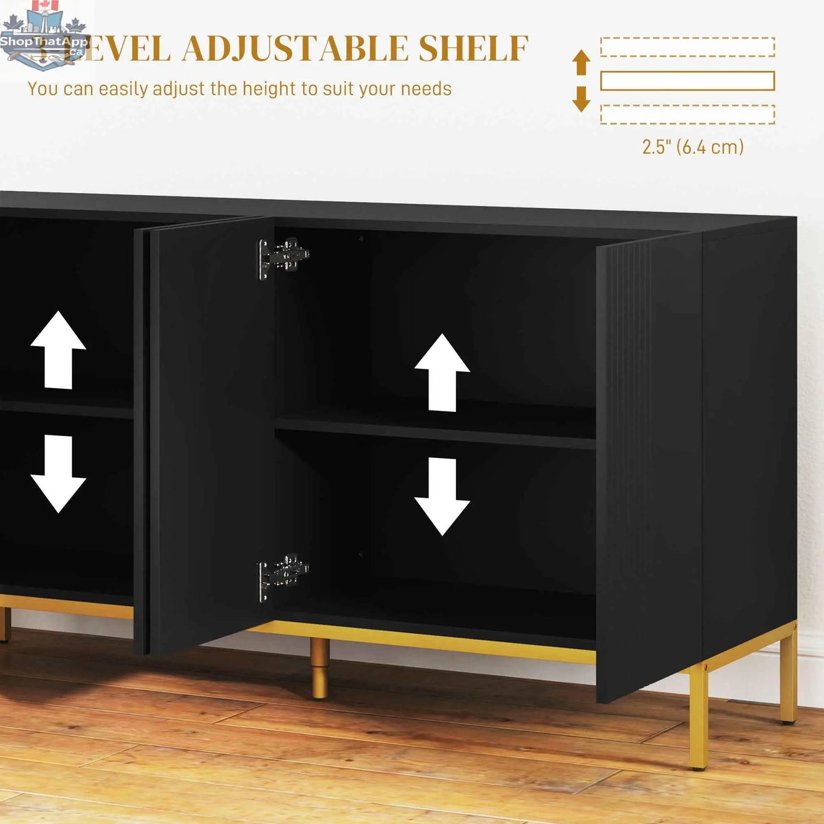 Black Brooklyn Kitchen Buffet Cabinet with adjustable shelves from SLOTH Nation, featuring a sleek sideboard design.