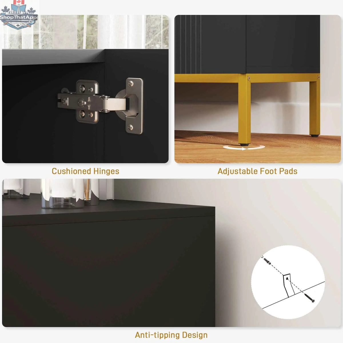 Black Brooklyn Kitchen Buffet Cabinet by SLOTH Nation with adjustable shelves, featuring a modern sideboard design.