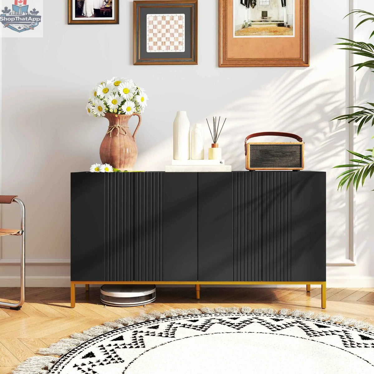 Black Brooklyn Kitchen Buffet Cabinet with adjustable shelves by SLOTH Nation, featuring a modern sideboard design and sturdy construction.