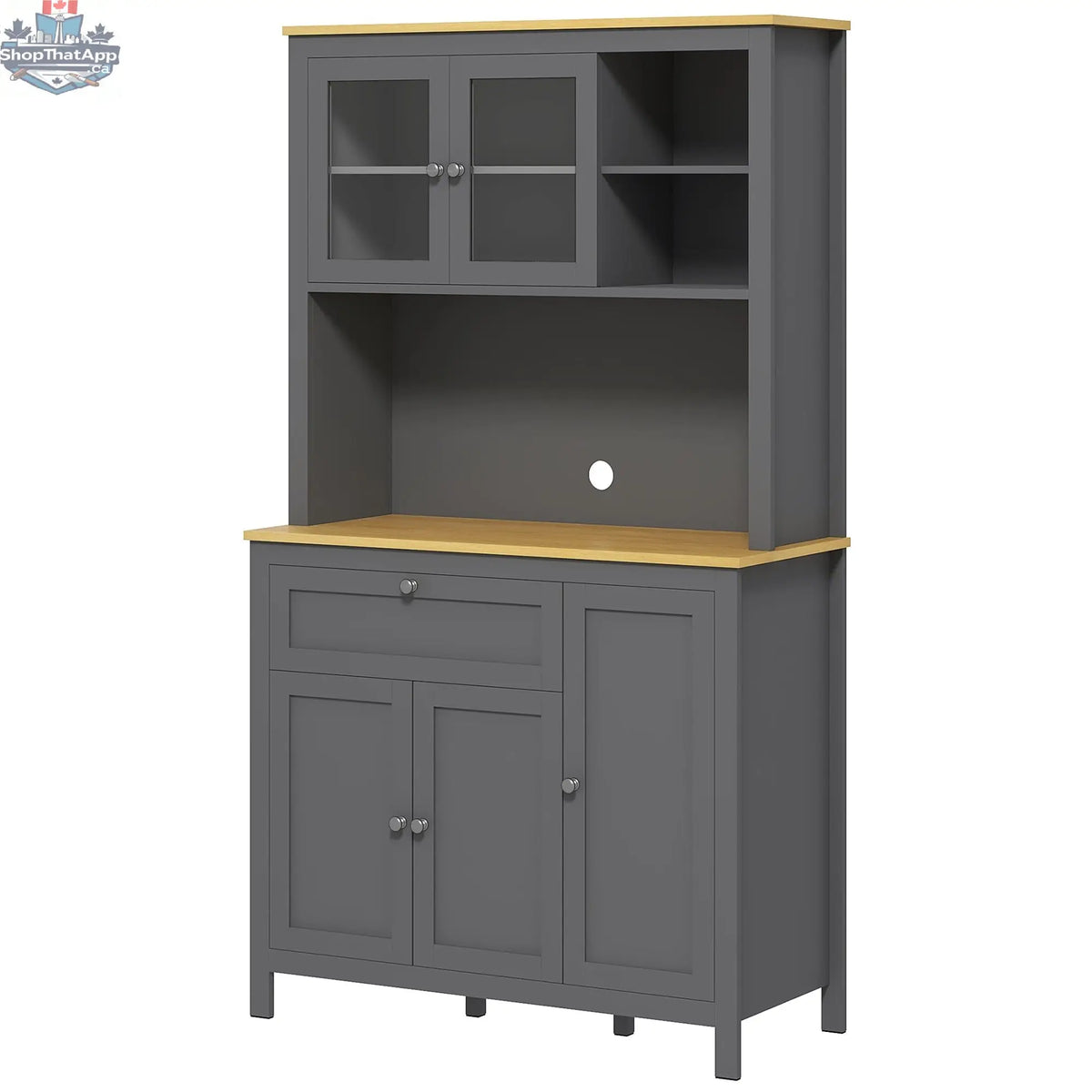 Brooks 71-inch grey 5-door kitchen cabinet with adjustable shelves by SLOTH Nation, showcasing sleek storage and modern design.