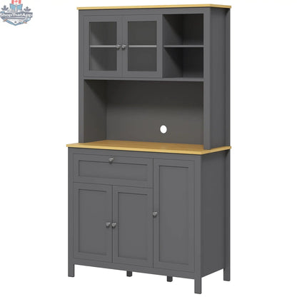 Brooks 71-inch grey 5-door kitchen cabinet with adjustable shelves by SLOTH Nation, showcasing sleek storage and modern design.