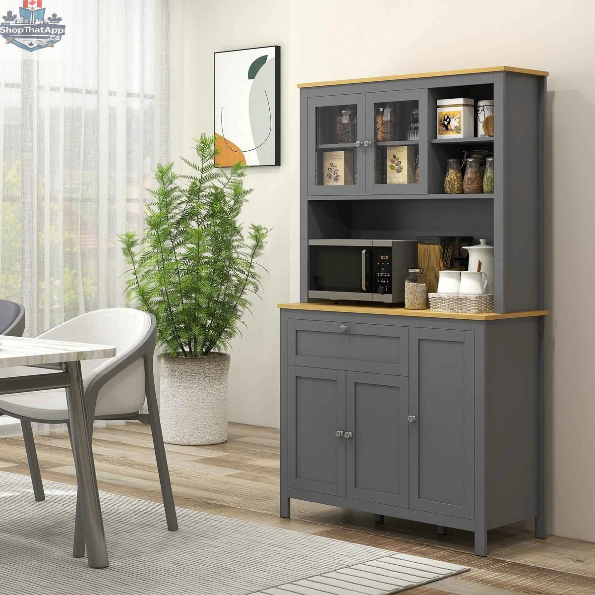 Brooks 71-inch grey 5-door kitchen cabinet with adjustable shelves, made by SLOTH Nation, for organized kitchen storage.