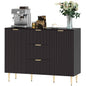 SLOTH Nation Ellis Kitchen Buffet Cabinet in black with three drawers, modern hallway storage cabinet, and sleek design.