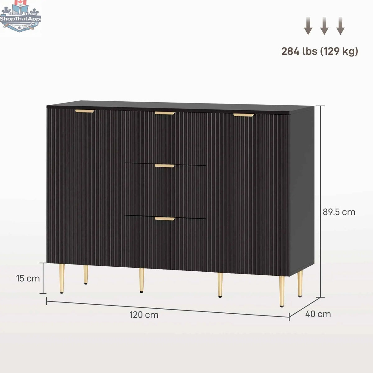 Modern black Ellis Kitchen Buffet Cabinet by SLOTH Nation featuring three drawers and sleek storage for hallway or dining room.