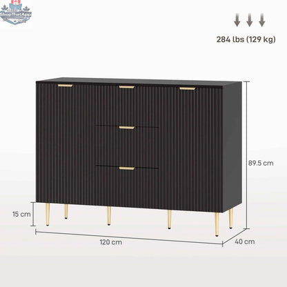 Modern black Ellis Kitchen Buffet Cabinet by SLOTH Nation featuring three drawers and sleek storage for hallway or dining room.