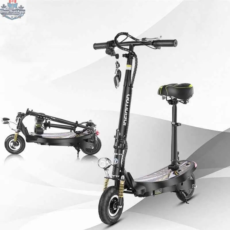 Foldable electric scooter by SLOTH Nation with 24V lithium battery, showcasing its compact frame and mobility features.