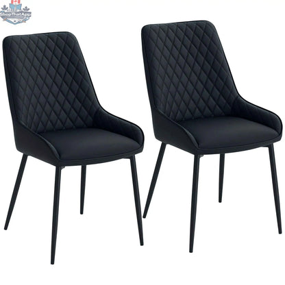 Set of 2 black Blake modern dining chairs by SLOTH Nation with diamond tufting and steel legs, showcasing sleek contemporary design.