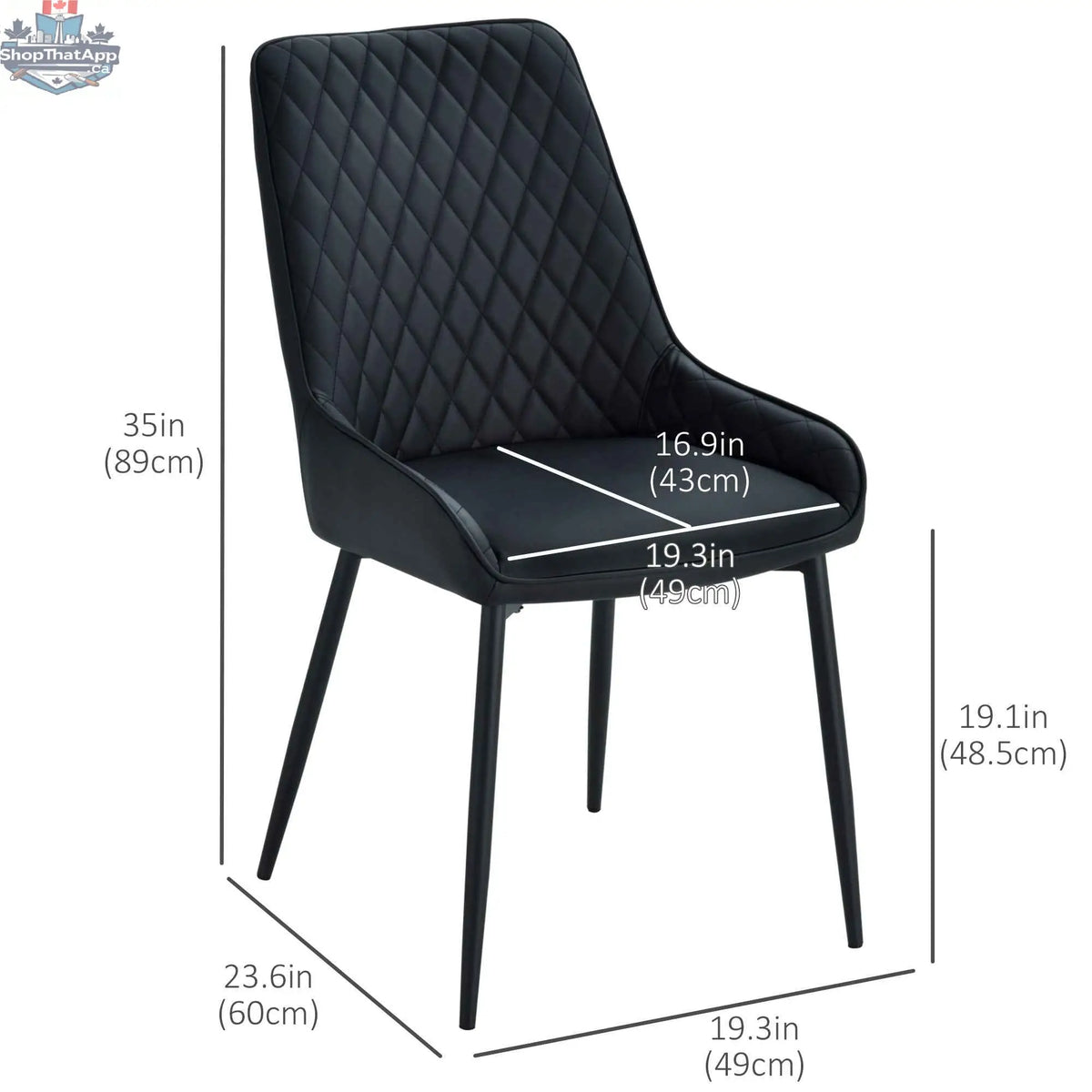 Set of 2 black Blake modern dining chairs with diamond tufting and steel legs, stylish and contemporary for dining rooms.